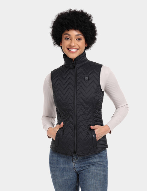 Women's Heated Chevron Quilted Vest - Black / Purple ,view 1