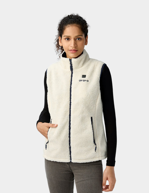 Women's Heated Recycled Fleece Vest - Ivory ,view 1