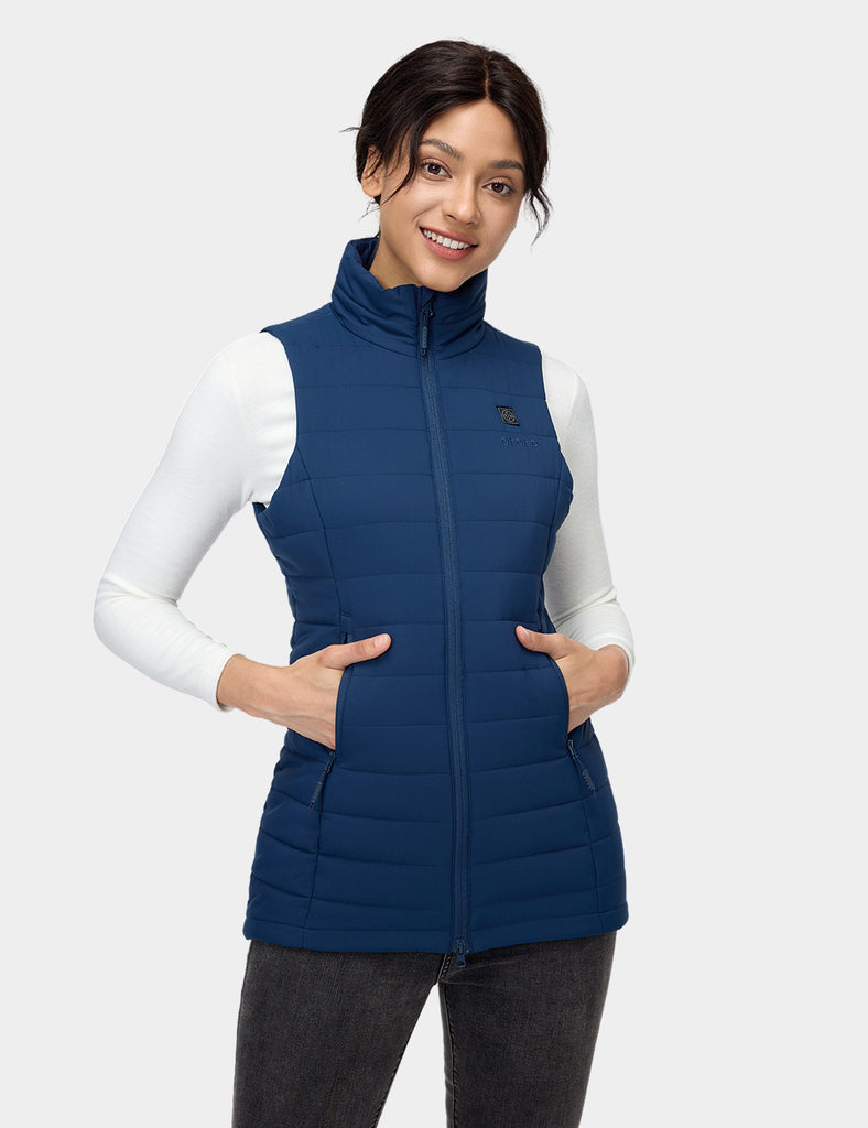 Long Puffer Vest for Women Quilted Down Vest Sleeveless Hooded Puffer  Jackets Slit Winter Warm Outerwear with Pockets 