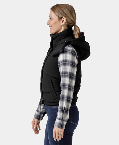 Women's Heated Cropped Puffer Down Vest - Black / Red