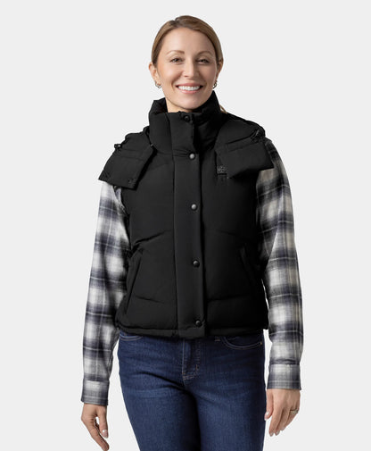 Women's Heated Cropped Puffer Down Vest - Black / Red