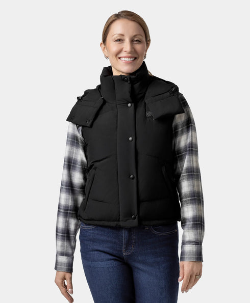 Women's Heated Cropped Puffer Down Vest - Black / Red ,view 1