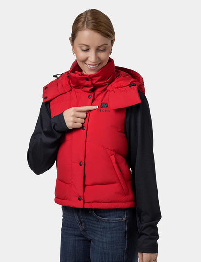 Women's Heated Cropped Puffer Down Vest - Black / Red