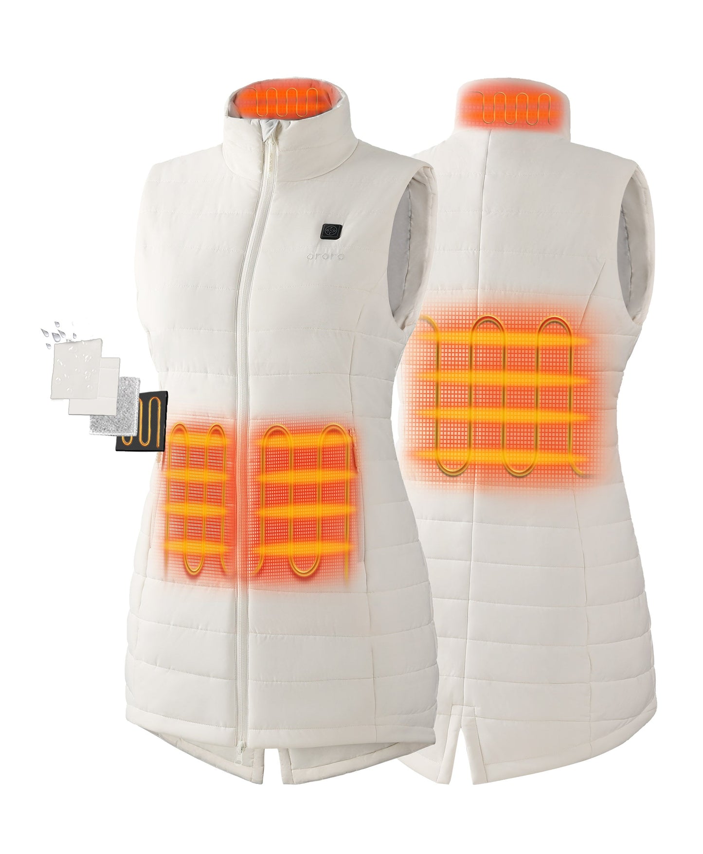 4 Heating Zones: Left & Right Hand Pockets, Mid-Back, Collar