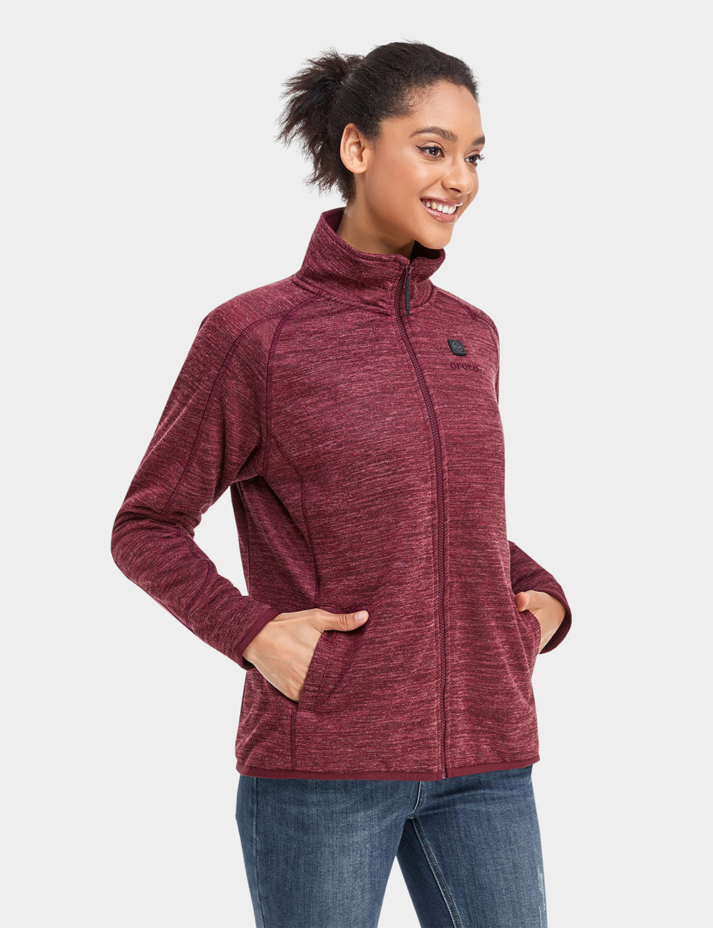 (Open-box) Women's Heated Full-Zip Fleece Jacket - Black / Maroon